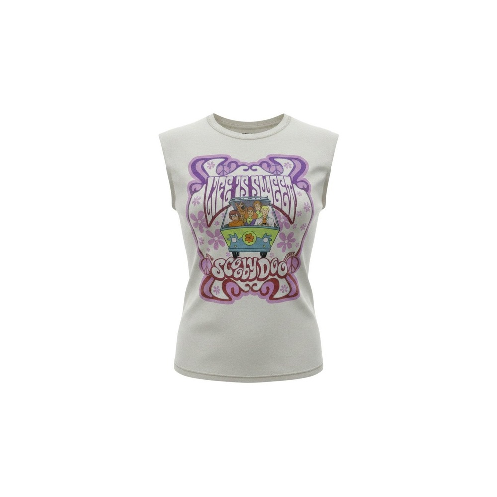 Scooby-Doo Graphic Muscle Tee Juniors L 11-13 Cream Life Is Sweet Retro